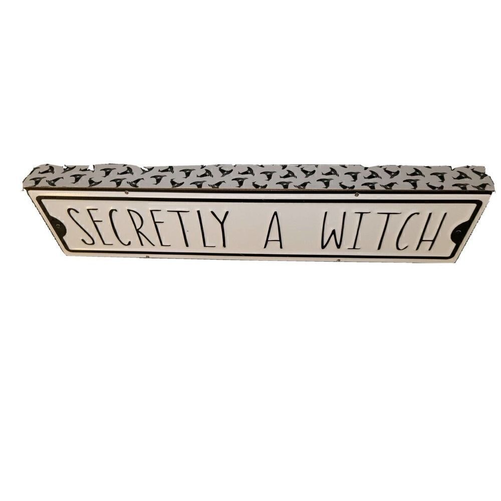 Secretly a Witch Witchcraft Wall Sign Hanging Decor Hats Black White Wood Metal